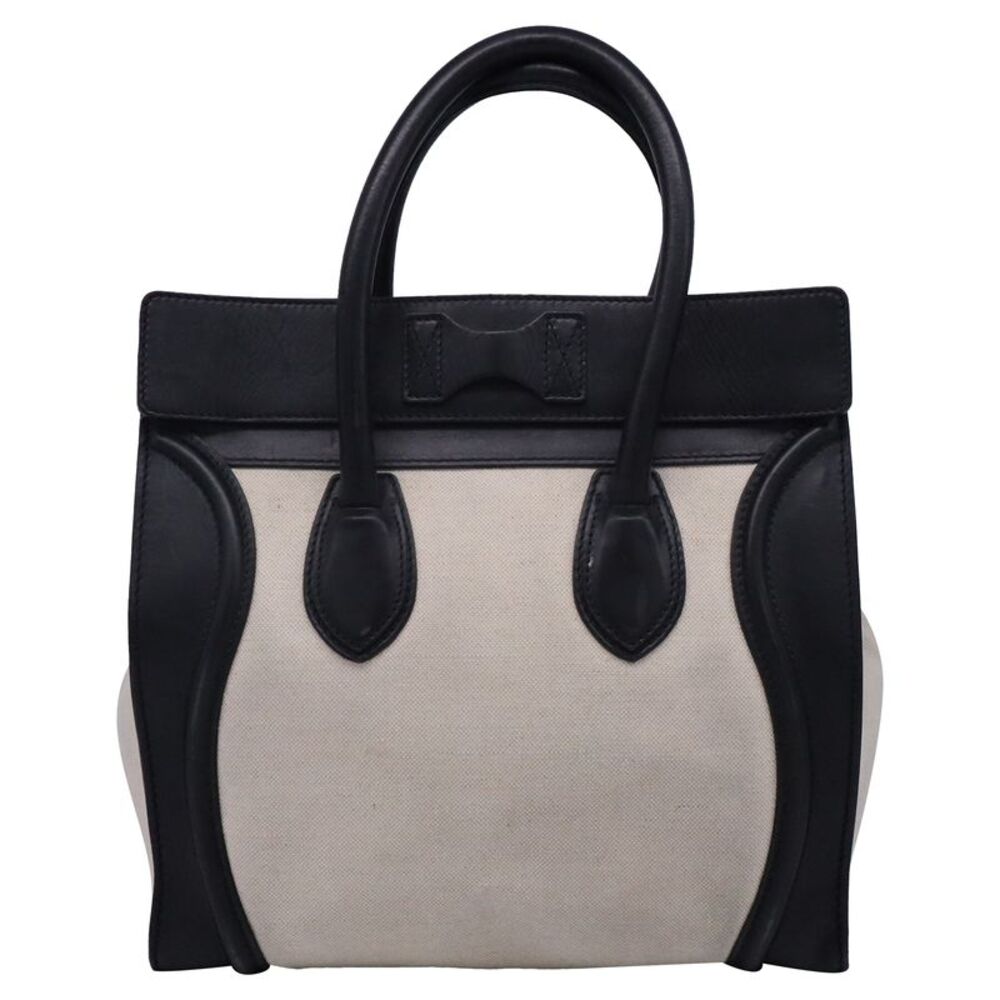 Celine Mini Luggage Tote Bag in White and Black Canvas and Leather - Picture 7 of 10